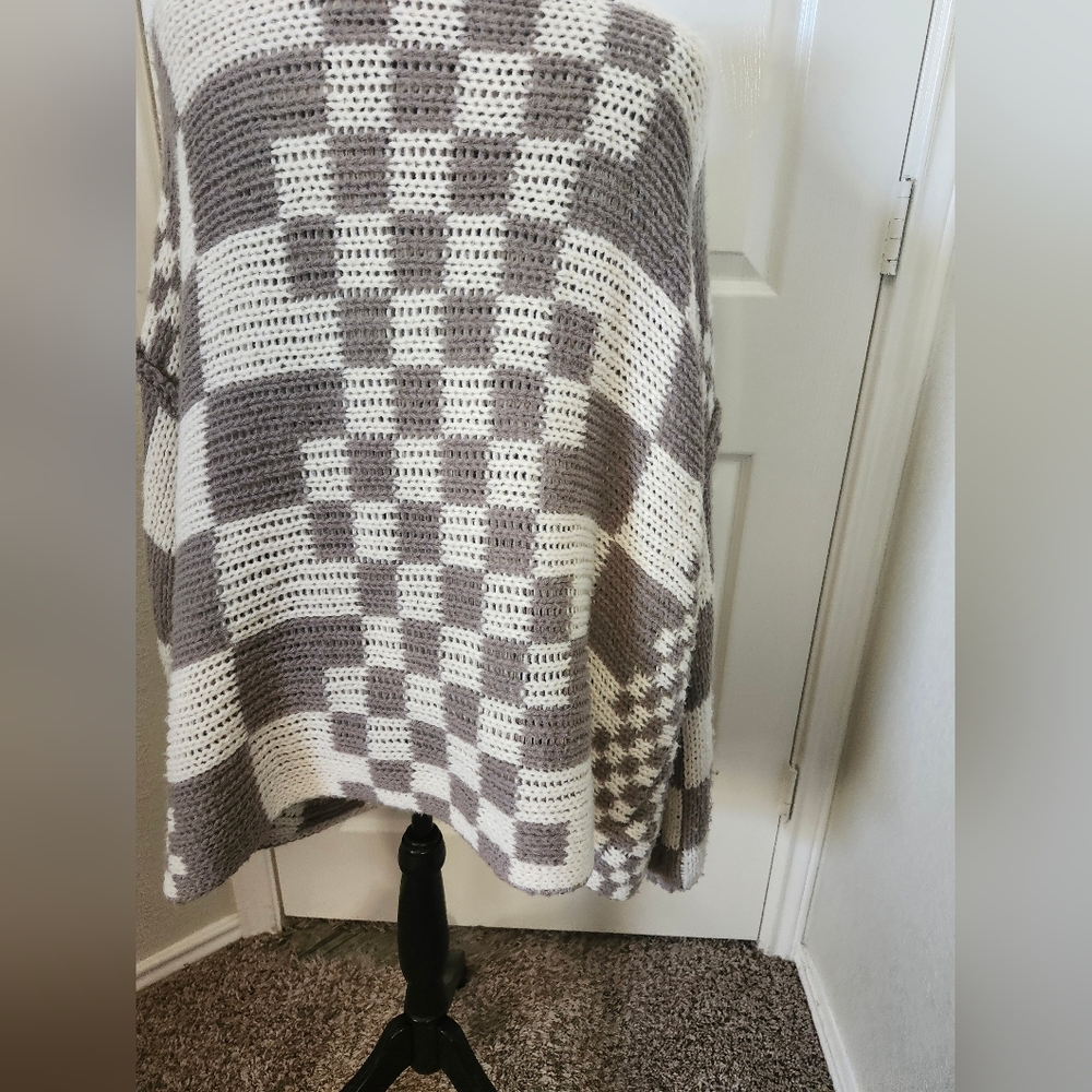 TALULAH Checkered Open-Front Cardigan - Brown and Cream S - Picture 11 of 12